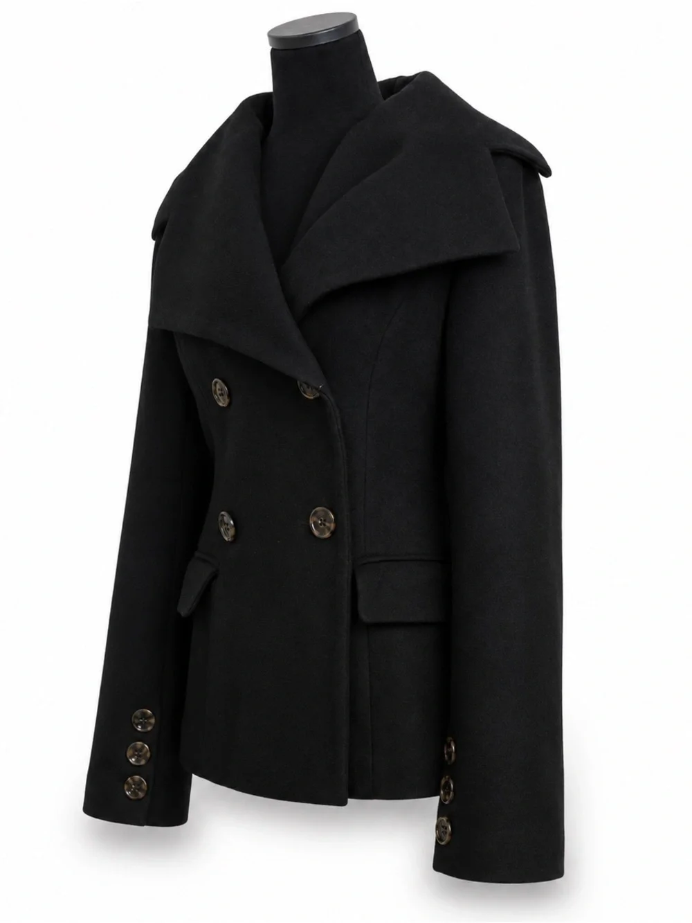 Vintage Y2K 90’s Marvin Richards Black Double Breasted Wool Blend Pea Coat S